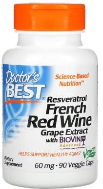 Doctor's Best Extrait de Raisin Rouge Français avec Biovin, 60mg - 90 Gélules Végétales | Soutien Antioxydant