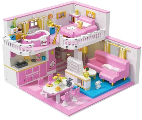 Hallisun Friends Haus Baustein Set, Friends Wohnung Mini Block Modellbausatz, DIY Karikatur Modular Modernes Haus Konstruktions Spielzeug, Geschenkidee für Jungen und Mädchen ab 8 Jahren, 1096 Stück