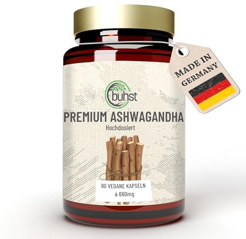 BUHST® Ashwagandha Kapseln Hochdosiert 660mg | 90 Kapseln für Stressabbau | Ashwagandha kapseln | Premium Wurzelpulver aus indische Schlafbeere