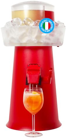 Sprizzer - Sprizzer Machine per lo Spritz, Dispenser con Miscelatore per Aperitivo e Aperol Spritz, Contenitore per Ghiaccio, 3L, Erogatore Manuale senza Elettricità o Batterie, Rosso, Made in Italy