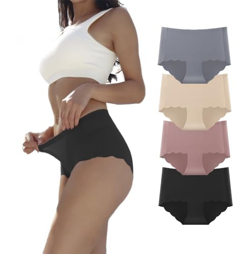 Dumwis Slip Donna Senza Cuciture Mutande Invisibili Biancheria Hipster Intima Donna Morbidi Slip Vita Media Mutande Microfibra Nere 4pack