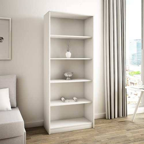 Home Collective Bücherregal mit 5 Ebenen Regal in Matter Ausführung 74cm breit Standregal mit 4 Einlegeböden ideal für Schlafzimmer Wohnzimmer Flur strapazierfähige Laminatplatte 16mm dick Weiß