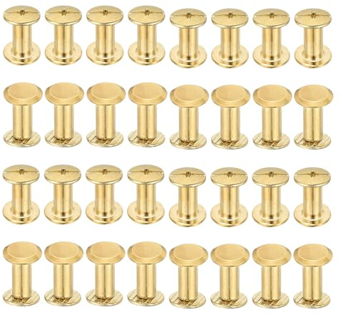 PATIKIL Vis Chicago, 50 Ensembles M5x15mm Acier Carbone Plaqué Cuivre Tête Plate Femelle Vis Chicago Vis Phillips Rivet De Fixation Pour Ceinture En Cuir Albums Photos Scrapbook, Doré