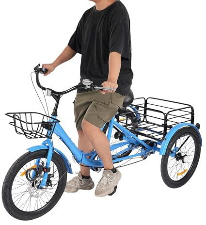 KAPIPALA 7-växlad trehjuling vuxna 20 tum vikbar cykel trehjuling för vuxna, seniorer, kvinnor män lastcykel 3-hjuls cykel med inköpskorg lastkapacitet 130 kg