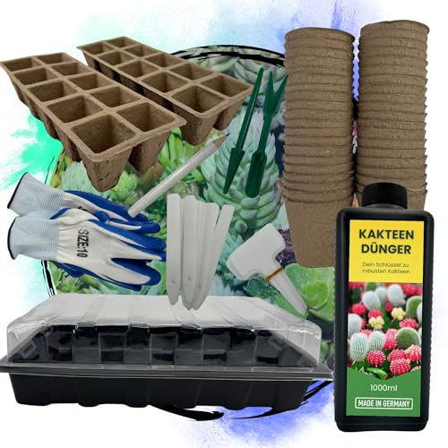 TronicXL Juego de cultivo de cactus, abono para interior, macetas, plantas, cactus, suculentas, accesorios