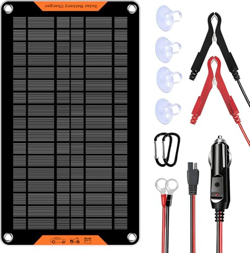 BOKENTIO 10W Solar Car Battery Charger & Maintainer,12 Volt Solar Panel Trickle Charger, with Alligator Clip& Cigarette Lighter PlugAdapter for Car, Boat, Automotive, Motorcycle, RV