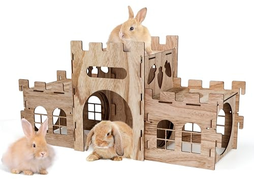 HIIMALEX Extra Large Bunny Castles Hideout Split Balcony for Indoor Bunnies Climbing Tower with Tunnel Sturdy House for Rabbits Ferrets Guinea Pigs Hamsters Ventilated Enrichment Toys Habitat