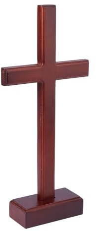 DICOSMETIC Wall and Table Wood Cross Crucifix Standing or Hanging Christian Cross 31.5x14.5cm Wooden Jesus Crucifix with Detachable Stand for Christmas Church Home Decor, Dark Red