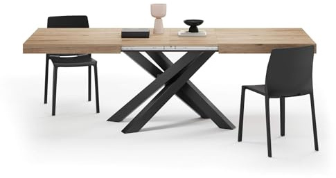 MOBILI FIVER, Table Extensible Emma 160(240) x90 cm, Chêne Clair avec Pieds Croisés Noirs, pour 6-10 Personnes, Table Extensible pour Cuisine, Salon, Made in Italy