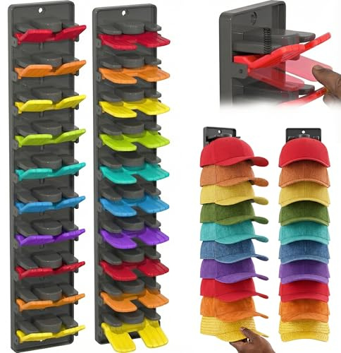 Xvolt Hat Organizer for Baseball Caps - 2 Pack Hat Rack Hanger for Wall Door Closet Storage - Wall-Mounted Vertical Ball Cap Holder Display Racks - Hanging Ballcap Shelf Organizers Holds Up to 20 Hats