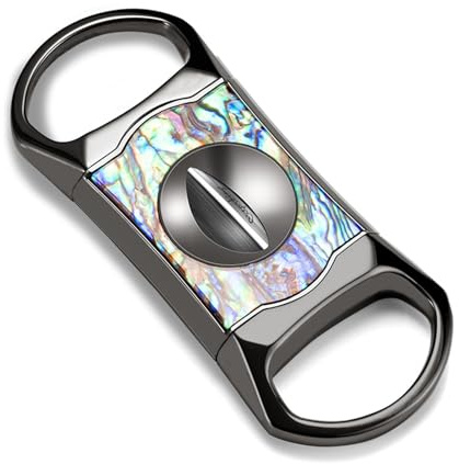 Professional Cigar Cutter, Stainless Steel Open-Frame Guillotine, Ultra-Slim Dual-Loop Handheld Clipper, Decorative Filigree and Patterned Metal Accessory(F)