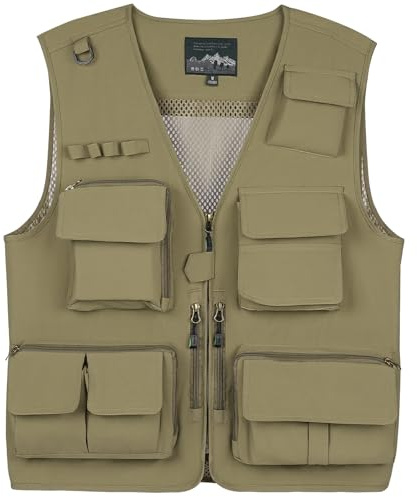 Alaoo Chaleco Pesca Multibolsillo Hombre,Chaleco Trabajo Aire Libre,XL