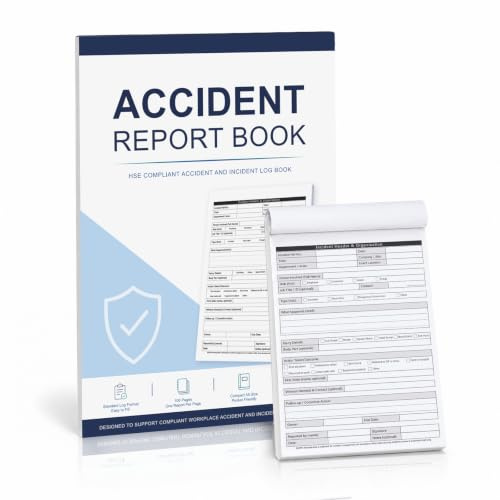 Accident Report Book HSE Compliant A5, 100 Pages, GDPR RIDDOR Log | Structured Forms with Near Miss Tick Boxes, Injury details, First Aider, Witness and Corrective Action Fields