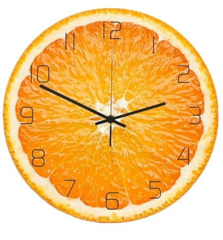 HAQEPO Orange citron frukt och citron väggklocka modern köksklocka heminredning elektronisk klocka för vardagsrum, orange