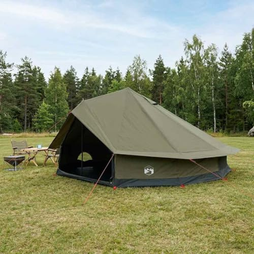 LoogCape Familjetält polybomull olivgrön 12 personer 600 x 600 x 348 cm, med nätventilation, inkl. 13 spännlinor 25 jordspikar för camping familj utomhus