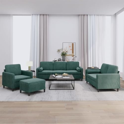 Sinkzol 4-TLG. Mörkgrön sammetssoffa med kudde, hörnsoffa, lounge, förvaringsutrymme, vardagsrumsland, sittbänk, sänglådor, armstöd, ryggstöd, nackstöd, ottoman, schäslong, recamiere