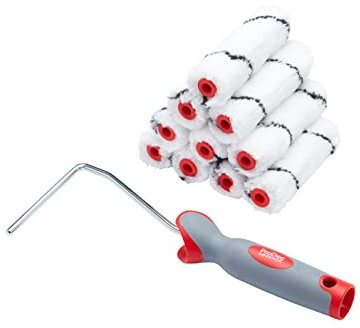 ProDec Advance Lot de 11 mini-rouleaux microfibre 100 mm poils moyens et monture pour finition lisse avec émulsions et lasures sur murs intérieurs, plafonds et bois