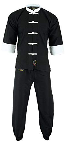 Playwell Elite Kung Fu Microfibre Ultra Léger Uniforme Noir/Blanc : Enfants - Noir, 00/120cm