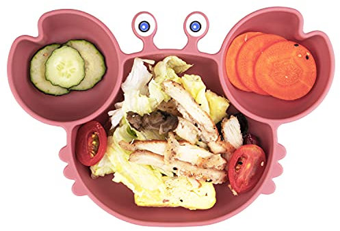 Qshare Baby Teller Schüssel mit Absaugung, Rutschfestes Silikon Tischset für Kinder, passend für Hochstuhl, BPA-freier, Spülmaschinen-und mikrowellengeeignet (Leichte Fuchsie)