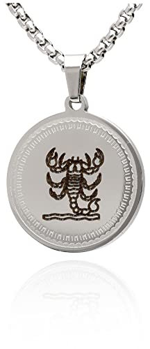 LaraZeidler Berlin Sternzeichen Kette individuelle Namen Datum Gravur auf der Rückseite für Damen und Herren Edelstahl mit Tierkreis Sternbild Zodiac Anhänger Skorpion