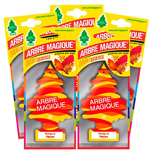 Arbre Magique Mono, Profumatore Auto, Fragranza Mango & Papaya, Profumazione Fresca e Leggera, Durata fino a 7 Settimane, Made in Italy, Confezione da 5 Pezzi