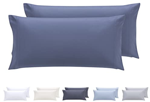 Todocama – Juego de 2 Fundas de Almohada, Microfibra Extra Suave, hipoalergénicas. Juego de 2-70x40 cm Azul grisáceo