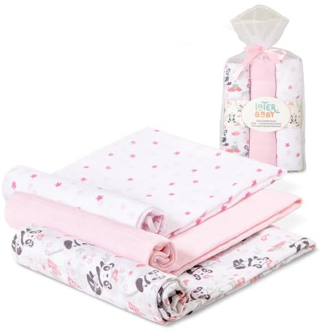 Interbaby Babytücher aus Baumwolle, 80 x 80 cm, Packung mit 3 Mullwindeln für Neugeborene, Stillen, Handtuch, Decke, bequem, weich, atmungsaktiv, Fallschirmspringer-Design, Rosa