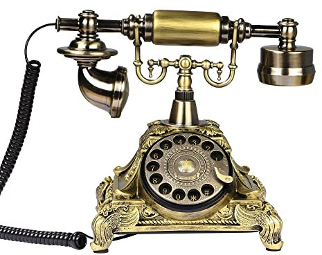 CERRXIAN Retro-Festnetztelefon mit Wählscheibe, Antik-Telefon mit Wählscheibe, Festnetztelefon aus Kunstharzimitat, dekoratives Heimbürotelefon (Copper Color-117AS)