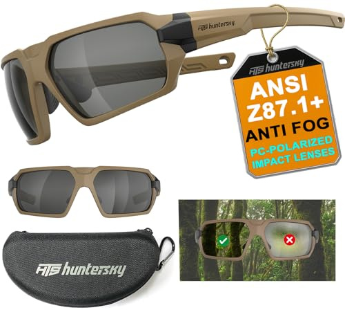 HTS HUNTERSKY Q37 Anti Fog Polarized Tactical Hunting Shooting Sunglasses ANSI Z87.1+ Military Grade Ballistic Impact Protection Eye Pro with Case Motorcycle Riding Driving Range Outdoors