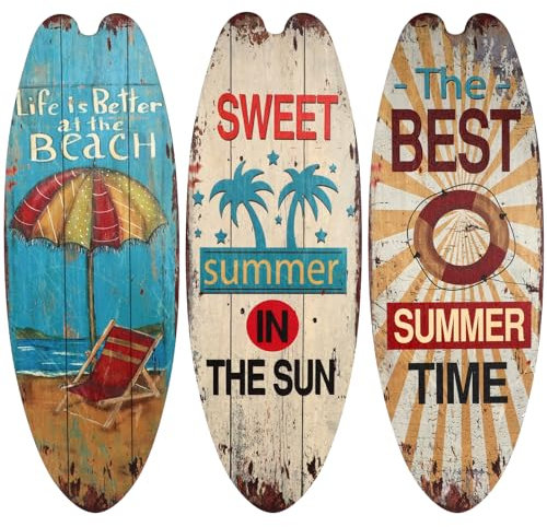 Operitacx 3 Stück Surfbrett-Schilder, Strand-Willkommensschild, Tropisches Bar-Schild, H?ngende Ornament f¨¹r Meer, Wand, Zuhause, Surf-Dekoration, Surfbrett Deko, Sommerdeko