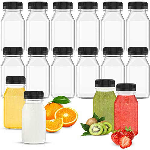 WOOWAIR Petite Bouteille Plastique 120 ml,16 Pièces Bouteilles Vides Réutilisables, Mini Bouteille Boire avec Bouchons Noirs Bouteille Plastique pour Conserver des Jus, Milkshakes, Noir