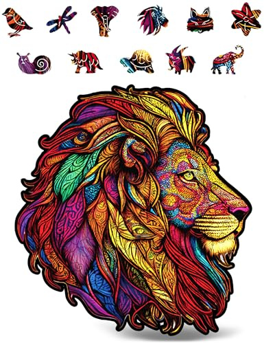 Crafthub Puzzle de Madera – A3 Animales Rompecabezas para Adultos – León – Formas de Rompecabezas únicas – 121 Piezas – 27.5cm x 29.1cm