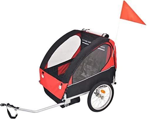 Fahrrad anhänger Kinder-Fahrradanhänger, Kinder-Jogger-Kinderwagen Mit 2 Innentaschen, 2 Seitenfenstern Und Schnellkupplung, 5-Punkt-Sicherheitsgurtsystem, Rot Und Schwarz, Traglast 30 Kg