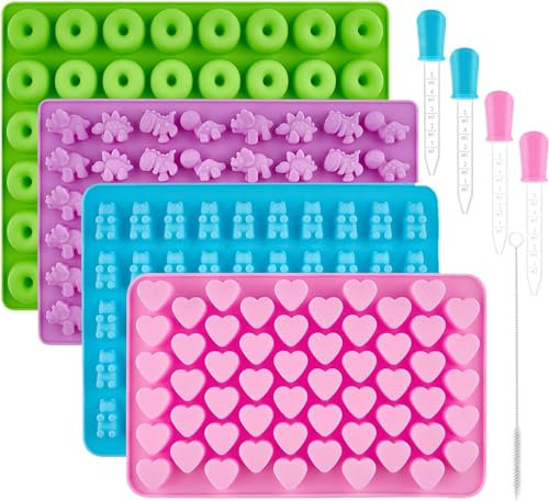 Socluer 4 Stück Gummibärchen Formen Selber Machen, Silikon Schokoladenform mit 4 Dropper Süßigkeitsform, für Pralinen, Gelee, Eiswürfel