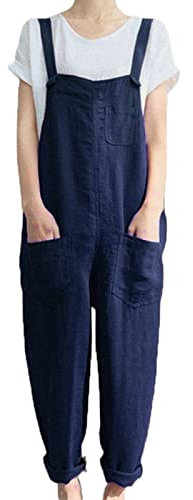 Damen-Overall, lässig, lockere Latzhose, weich, weites Bein, Baggy-Spielanzug, leger, Strapsriemen, Jumpsuits mit Taschen, Sommer, einfarbig, weibliche Spielanzüge, navy, 38