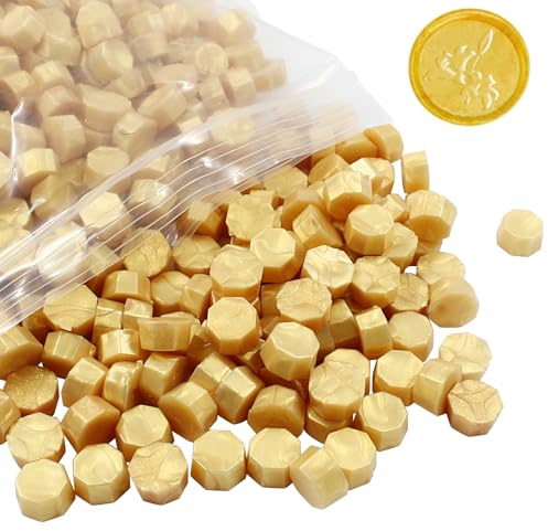 Murtenze 600Pcs Gold Octagon Wax Seal Beads for Gift Sealing, Invitations, Cards & Crafts