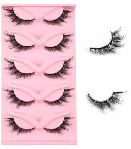 Kiusatig Ciglia Finte Naturali 5 Paia Fox Eye Wispy Ciglia di Volpe Fluffy Occhio di Gatto 3D Cat Eye Lashes ad ala d'angelo False Eyelashes（XF34）