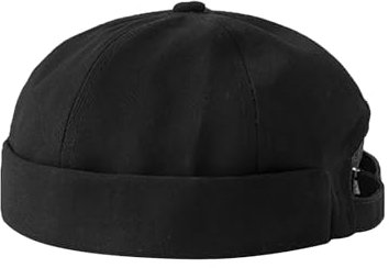 Cotton Docker MüTze Herren Verstellbar Seemannsmütze Retro Brimless Hat Damen Beanie Kopfumfang 55-60cm, Schwarz