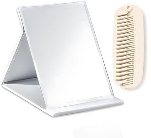 Lot de 1 Miroir de table pliable,Petit et portable Miroir cosmétique Pour plateau de table portable maison et voyage,Miroir, Miroir de Maquillage Portable,avec peigne pliant