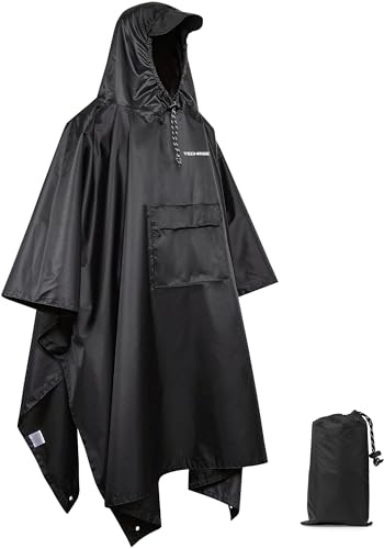 TechRise Waterproof Rain Poncho, Reusable Adult Rain Coat Lightweight Raincoat with Hood for Men and Women, 3-in-1 Multifunctional Rain Cape Jacket for Hiking, Camping and Outdoor Activities, One Size