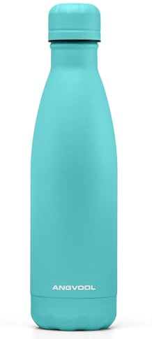 ANGVOOL Insulated Water Bottle, Stainless Steel Metal Thermal Flask for Hot and Cold Drinks, Leak Proof BPA Free Drinking Bottles for Kids or Adults (Mint, 500ml)