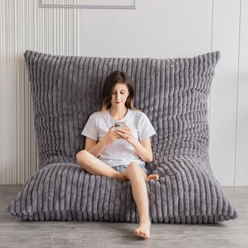 MAXYOYO Enorm sittsäckssäng, rektangulär sittsäcksstol, stor soffa med konstpälsöverdrag och fluffig fyllning, för vuxna, par och gäster, manchestergrå (Corduroy Grau), 135 x 190 cm