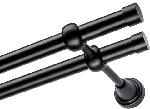Voppi Doppel Gardinenstange Rohr 180cm schwarz Wandbefestigung langlebig robust aus Stahl elegant stilvoll für Zuhause Fenster