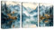 WENGTIAO 3 Pcs Aquarell Berg See Leinwand Bilder Kunstdrucke mit Rahmen - Natur Wald Baum Nebliger Berg Abstrakt Gemälde auf Leinwand Wohnzimmer Schlafzimmer Wanddeko Fertig zum Aufhängen 40x60cm x3