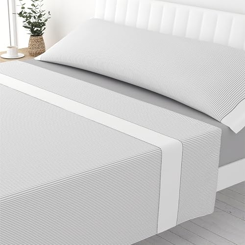 Liniva Home Juego de Sábanas Estampadas de Verano Algodón/Poliéster - Colección Victorio (Cama 90cm (1 Almohada), Giorgia-Gris)