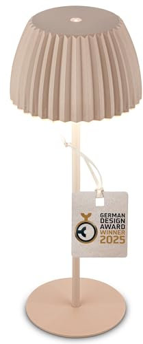 BRILONER - Riffle LED Tischlampe kabellos IP44 mit Lichtkante, Touchdimmer, Akku tauschbar, Nachttischlampe, Leselampe, LED Lampe, Akku Lampe, German Design Award Winner 2025, 14,5x36,5 cm, Beige