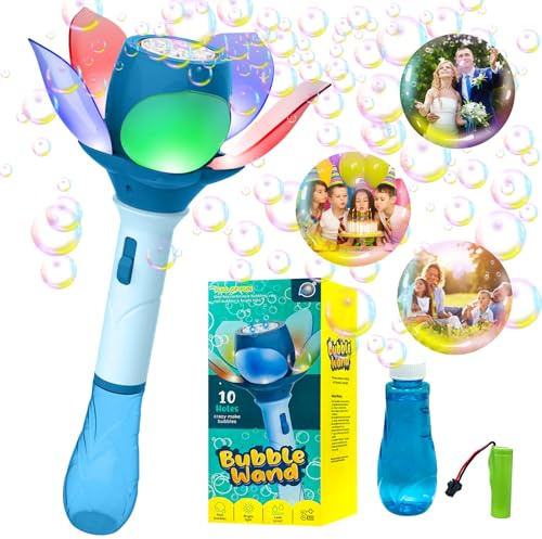 ALEENFOON Maquina Burbujas de Loto para Niños Eléctrica Maquina de Burbujas con Luces y Solución de Burbujas, Pistola de Burbujas para Regalos de Cumpleaños, Exteriores, Fiestas y Bodas