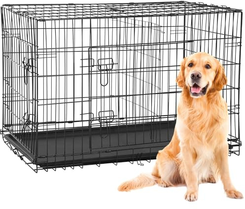 BestPet | 42 Dog Crate | Black | Foldable Metal Kennel with Double Doors, Secure Slide-Bolt Latches, Leakproof Tray | Portable Dog Cage for Large Breeds | for Travel, Indoor & Outdoor Use