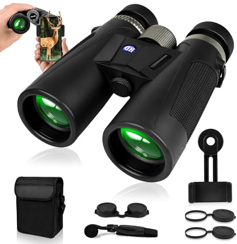 Carastek 12 x 42 Binocolo Professionale Potente Prisma BaK-4 e Lente FMC Portabile Compatto Telescopio Impermeabile con Adattatore Telefonico per Birdwatching, Escursionismo, Caccia
