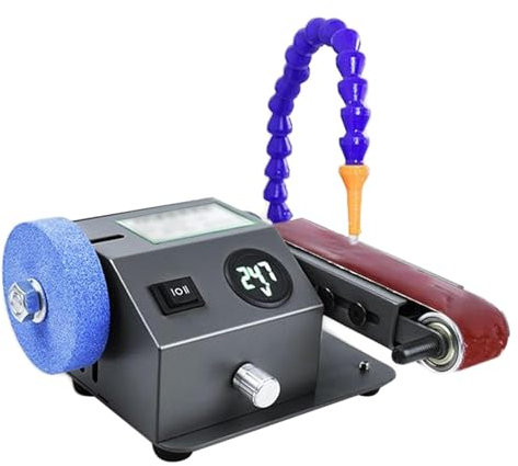 Lijadora De Banco Húmedo, Mini Afilador De Cuchillos Eléctrico con 10 Piezas De Correas De Lijado, Ajuste De Velocidad De 0-13000 RPM, para Pulir Metal, Madera